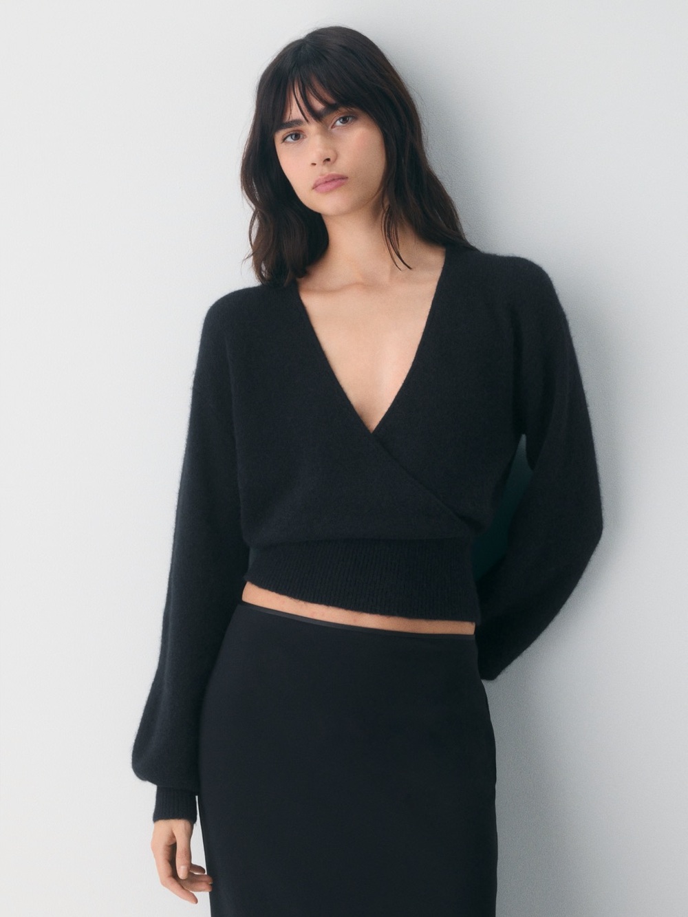 Aritzia Wilfred black Wrap V-Neck Sweater